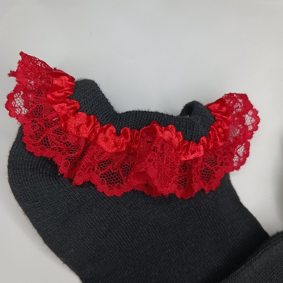 Low Cut Black Socks with Red Lace & Satin. - Picture 2 of 2
